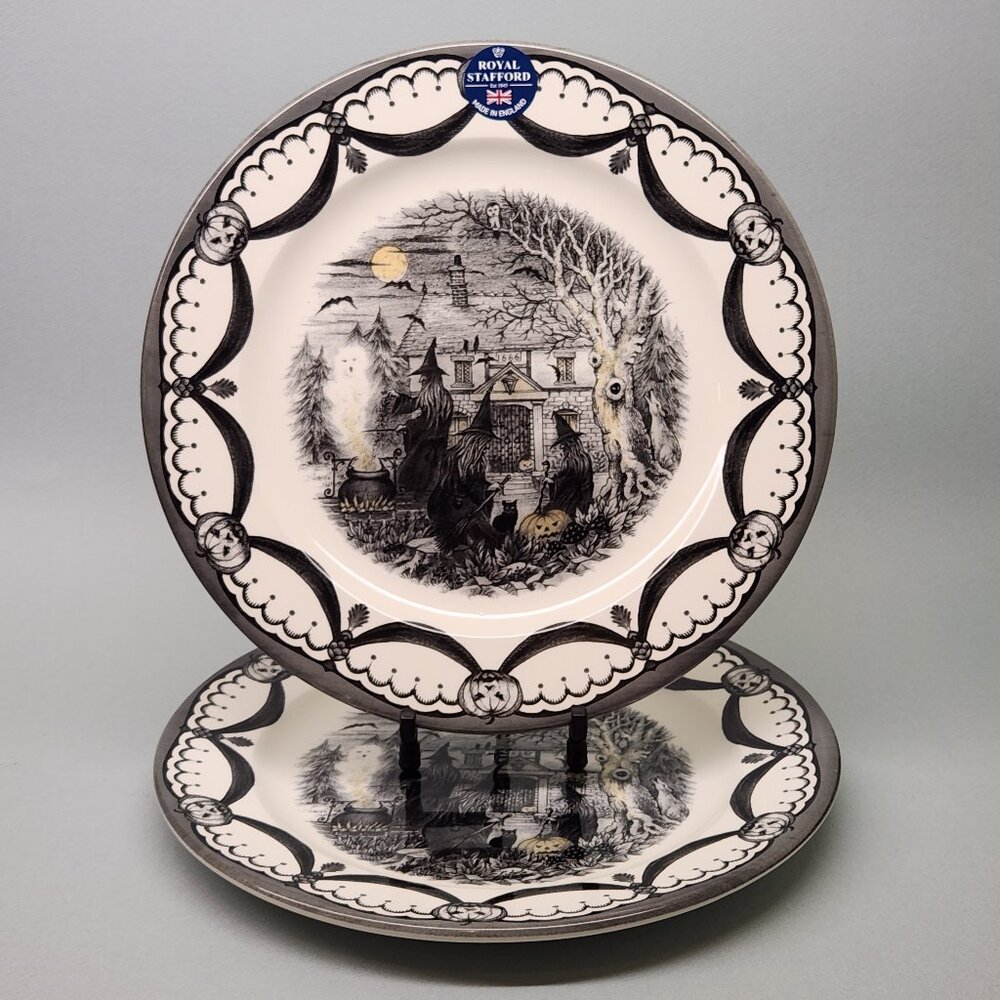 Set of 2 Dinner Plates - Royal Stafford Coven Halloween China Dishes